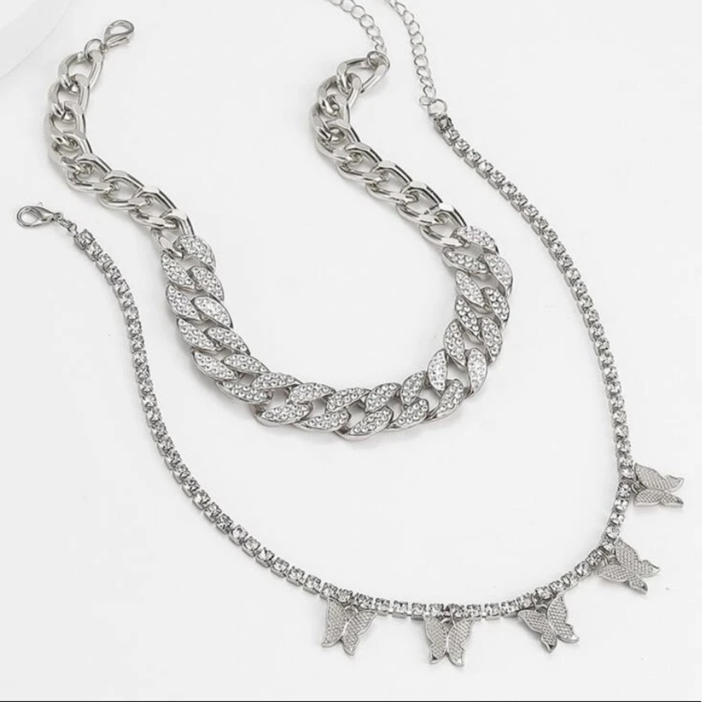 2 Pcs. Pave Rhinestone Necklace (silver)